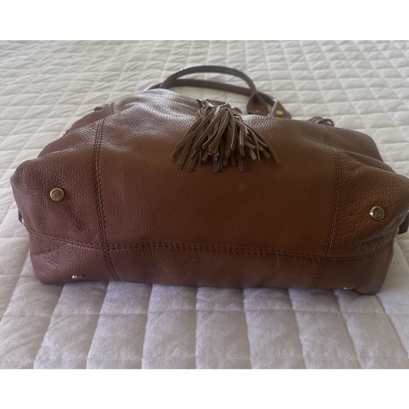 RAFE NEW YORK Tote Bag Womens Large Brown Leather Drawstring Tassel Boho Purse - Picture 3 of 13